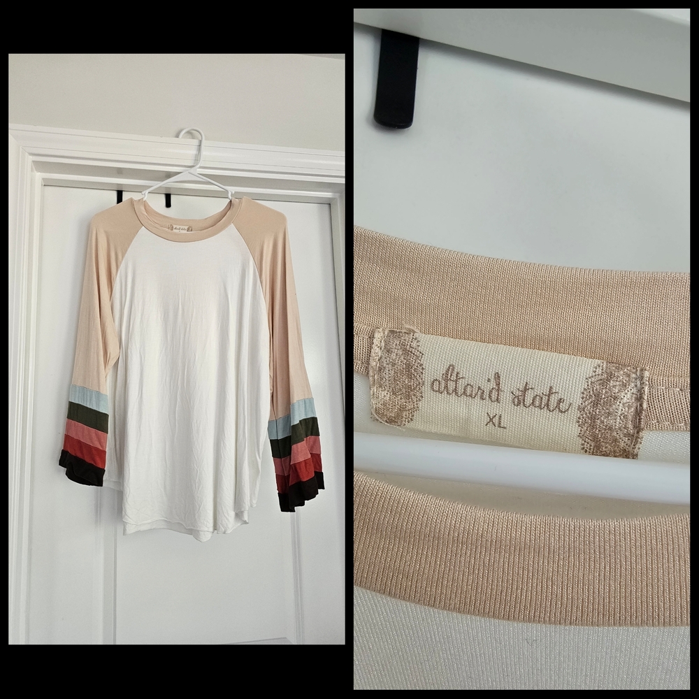 Altar'd State White and Multicolor Sleeve Blouse